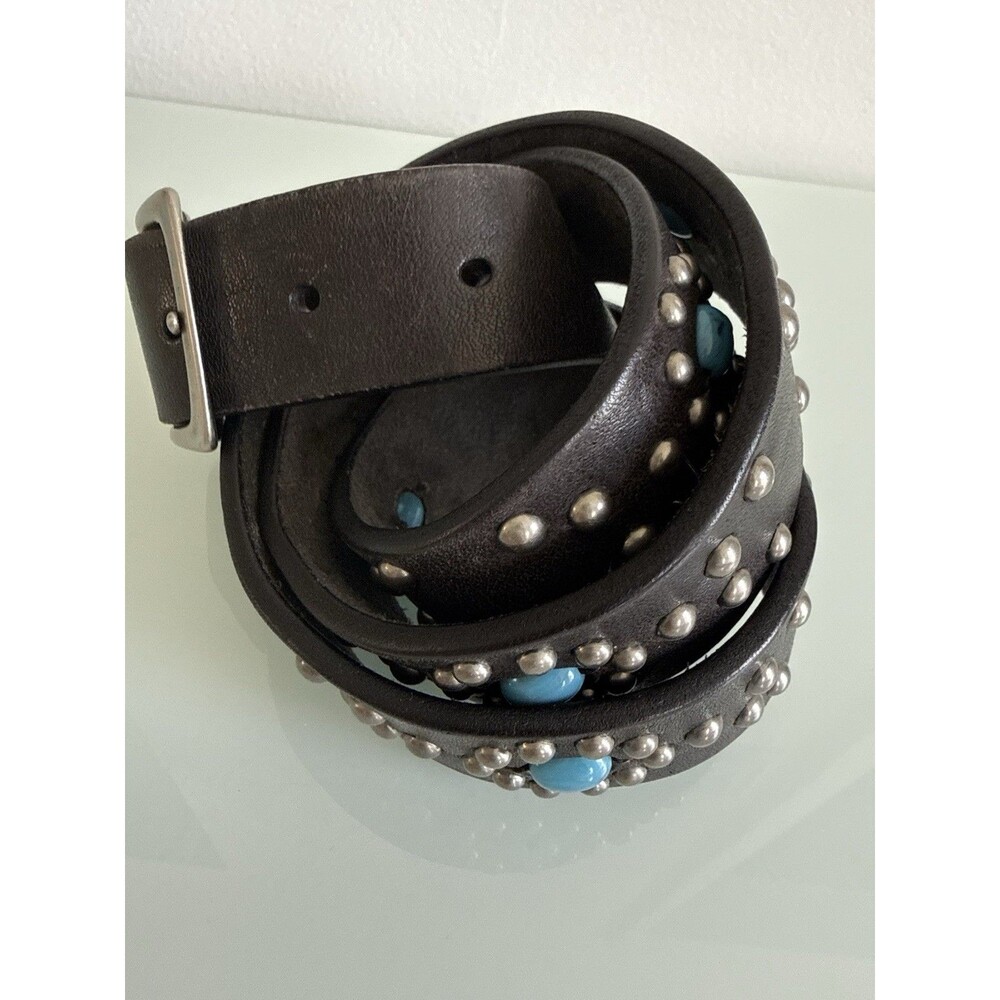 Fossil Genuine Leather Western Belt Natural Turquoise Stones Solid Brass Size L
